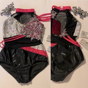 Glamour Kids Dance Costume in Black, Red, and Silver
